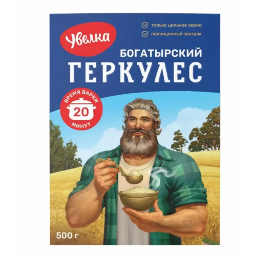 Увелка Хлопья овсяные "Геркулес Богатырский 20мин." 500г